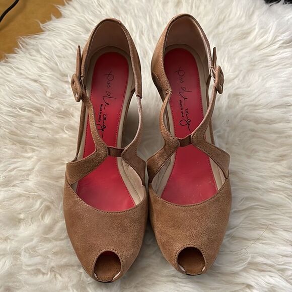 Pas de Rouge Suede Wedge Sandals Tan 8.5 - Picture 3 of 8